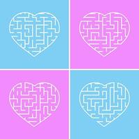 coeur labyrinthe. un ensemble de quatre options. illustration vectorielle plane simple isolée sur fond rose et bleu. vecteur
