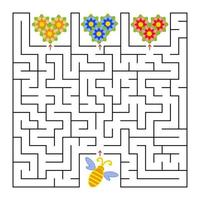 un labyrinthe carré. aidez l'abeille à récolter le miel de toutes les fleurs. illustration vectorielle simple plat isolé. vecteur