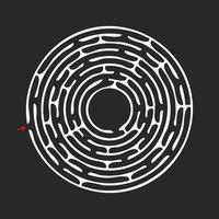 labyrinthe rond abstrait. un jeu éducatif pour petits et grands. une simple illustration vectorielle plane isolée sur un fond noir. vecteur