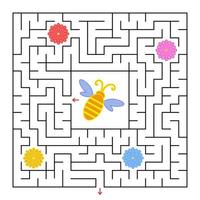 un labyrinthe carré. aidez l'abeille à trouver une sortie et récoltez du miel de toutes les couleurs. illustration vectorielle simple plat isolé. vecteur