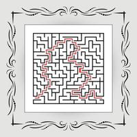 labyrinthe carré abstrait dans un cadre vintage. jeu pour les enfants. casse-tête pour les enfants. une entrée, une sortie. énigme du labyrinthe. illustration vectorielle plane isolée sur fond blanc. avec réponse. vecteur