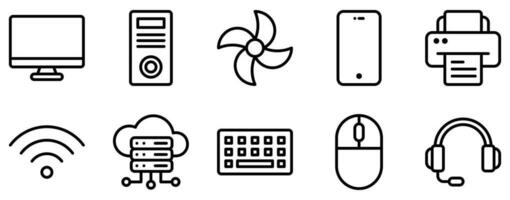 ordinateur et Matériel ligne style icône ensemble collection vecteur