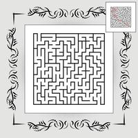 labyrinthe carré abstrait dans un cadre vintage. jeu pour les enfants. casse-tête pour les enfants. une entrée, une sortie. énigme du labyrinthe. illustration vectorielle plane isolée sur fond blanc. avec réponse. vecteur