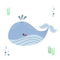 mignonne baleine dans une dessiné à la main style, mer la vie éléments pour les enfants. mer animaux vecteur pour votre conception.