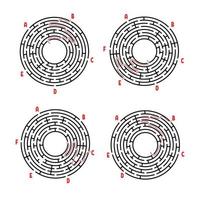 un ensemble de labyrinthes ronds. jeu pour les enfants. casse-tête pour les enfants. énigme du labyrinthe. illustration vectorielle plane isolée sur fond blanc. avec réponse. vecteur