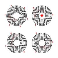 un ensemble de labyrinthes ronds. jeu pour les enfants. casse-tête pour les enfants. énigme du labyrinthe. illustration vectorielle plane isolée sur fond blanc. avec réponse. vecteur