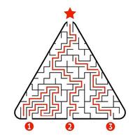 labyrinthe triangulaire abstrait. jeu pour les enfants. casse-tête pour les enfants. trouver le bon chemin vers l'étoile. énigme du labyrinthe. illustration vectorielle isolée sur fond blanc. avec réponse. Sapin de Noël. vecteur