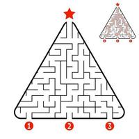 labyrinthe triangulaire abstrait. jeu pour les enfants. casse-tête pour les enfants. trouver le bon chemin vers l'étoile. énigme du labyrinthe. illustration vectorielle isolée sur fond blanc. avec réponse. Sapin de Noël. vecteur