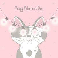 st. Valentin illustration de le chat avec lumières guirlande sur rose Contexte vecteur