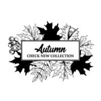 pack de conception de vente d'automne avec des feuilles et des baies dessinées à la main. illustration vectorielle dans le style de croquis isolé sur blanc. espace d'éléments de conception de forêt réaliste pour le texte vecteur