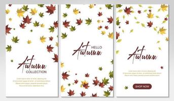 pack de motifs verticaux d'automne avec des feuilles d'érable colorées qui tombent. place pour le texte. illustration vectorielle vecteur