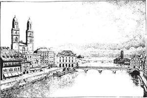 zurich, ancien gravure. vecteur