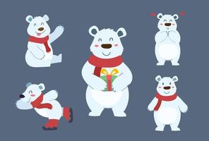 ensemble de conception de personnage mignon ours d'hiver polaire. dessin animé heureux et drôle pour l'illustration vectorielle de noël vecteur