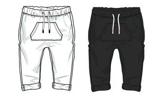 les pantalons de survêtement technique dessin mode plat esquisser vecteur illustration noir et blanc Couleur modèle pour des gamins