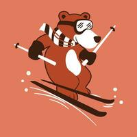 une ours sur une paire de des skis est portant une écharpe et écharpe vecteur illustration