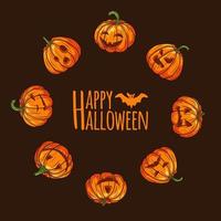 joyeux halloween effrayant citrouilles avec cadre rond visages vecteur