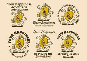 votre bonheur dépend sur votre Actions. personnage de Soleil et cœur en portant une Bière vecteur