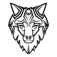 dessin au trait noir et blanc de la tête de loup. bon usage pour le symbole, la mascotte, l'icône, l'avatar, le tatouage, le design de t-shirt, le logo ou tout autre design vecteur