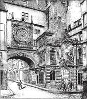 Rouen, le gros horloge, la Normandie, France, ancien gravure. vecteur