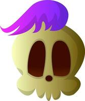 dessin animé crâne avec violet cheveux vecteur illustartion sur blanc Contexte