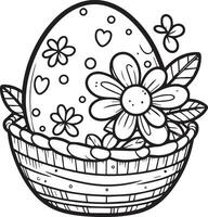 floral fantaisie lapin, fleurs coloration amusement et imprimable préscolaire Pâques Oeuf coloration pages, Facile Pâques Oeuf clipart noir et blanc fleurs et Oeuf coloration pages pour des gamins vecteur