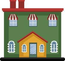 dessin animé vert bâtiment avec rouge toit vecteur illustartion sur blanc Contexte
