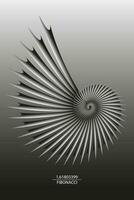 fibonacci séquence d'or rapport. géométrique formes spirale. 3d escargot spirale. mer coquille de blanc cercles. sacré géométrie logo modèle. vecteur isolé sur noir Contexte
