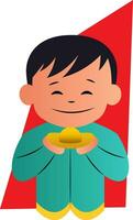 mignonne dessin animé chinois garçon vecteur illustartion sur Contexte