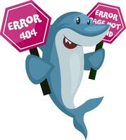 Requin avec signe d'erreur 404, illustration, vecteur sur fond blanc.