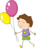 un enfant de griffonnage tenant un personnage de dessin animé de ballons isolé vecteur