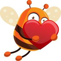 abeille est en portant une gros rouge cœur, illustration, vecteur sur blanc Contexte.