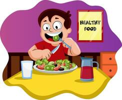 content garçon en mangeant en bonne santé nourriture illustration vecteur sur blanc Contexte