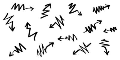 ensemble d'icônes de flèches dessinées à la main. icône de flèche avec différentes directions. illustration vectorielle de griffonnage. isolé sur fond blanc vecteur