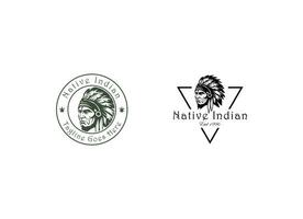 homme indien logo style vintage chef apache mascotte design caractère noir et wahite silhouette illustration vectorielle vecteur