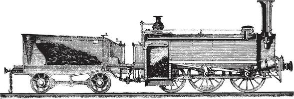 le locomotive et offre, déchirer, ancien gravure. vecteur