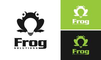 grenouille solutions, grenouille logo conception avec négatif espace lumière ampoule icône vecteur