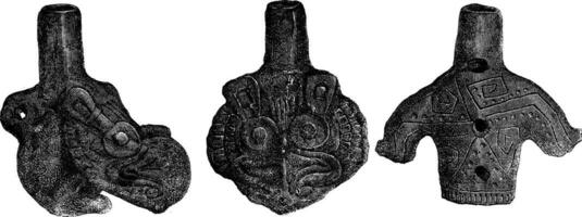 musée de sévères. - sifflet est une péruvien tombeau visage et profil, ancien gravure. vecteur