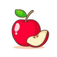 mignonne rouge Pomme dessin animé. main tiré fruit concept icône conception. isolé blanc Contexte. plat vecteur illustration.