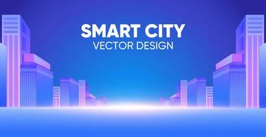 intelligent ville, coloré futuriste paysage urbain avec brillant et vibrant vecteur