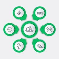 foresterie, bois, abatteuse d'arbres, infographie de scierie, icônes de ligne vecteur