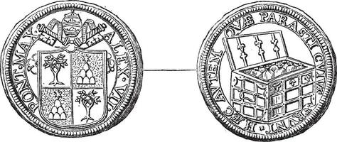 romain or pièces de monnaie ou scudi, ancien gravure vecteur