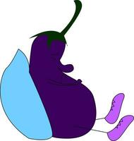 dessin animé de une en train de dormir aubergine avec une bleu oreillervecteur illustration sur blanc Contexte vecteur