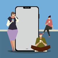 personnes assises utilisant des smartphones, hommes avec des gadgets vecteur