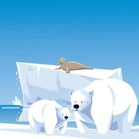 ours polaires et phoques iceberg paysage pôle nord vecteur