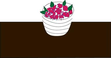 Facile image de une fleur pot avec rose fleurs sur une marron table vecteur illustration sur blanc Contexte