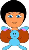 fille en portant une bleu lapin regards mignonne vecteur ou Couleur illustration