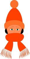 une garçon portant un Orange hiver casquette et écharpe regards Beau vecteur ou Couleur illustration
