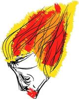 crayon dessin de une femme avec rouge orange et Jaune cheveux vecteur ou Couleur illustration