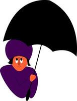 une la personne portant une violet pluie manteau et en portant une noir parapluie vecteur Couleur dessin ou illustration