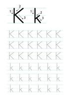 imprimable lettre k alphabet tracé feuille de travail vecteur